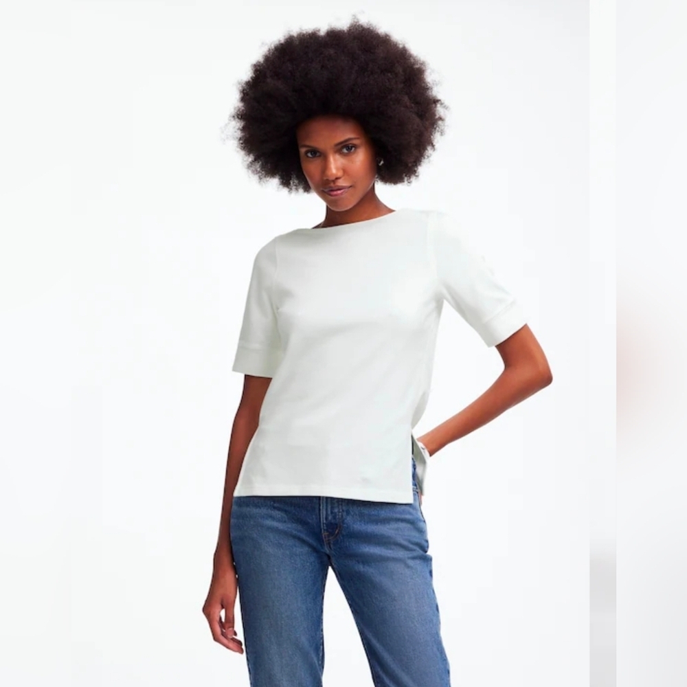 Madewell   Elbow-Sleeve Boatneck Top White Size XS NWT